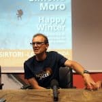 Simone Moro durante la conferenza stampa con Sergio Longoni