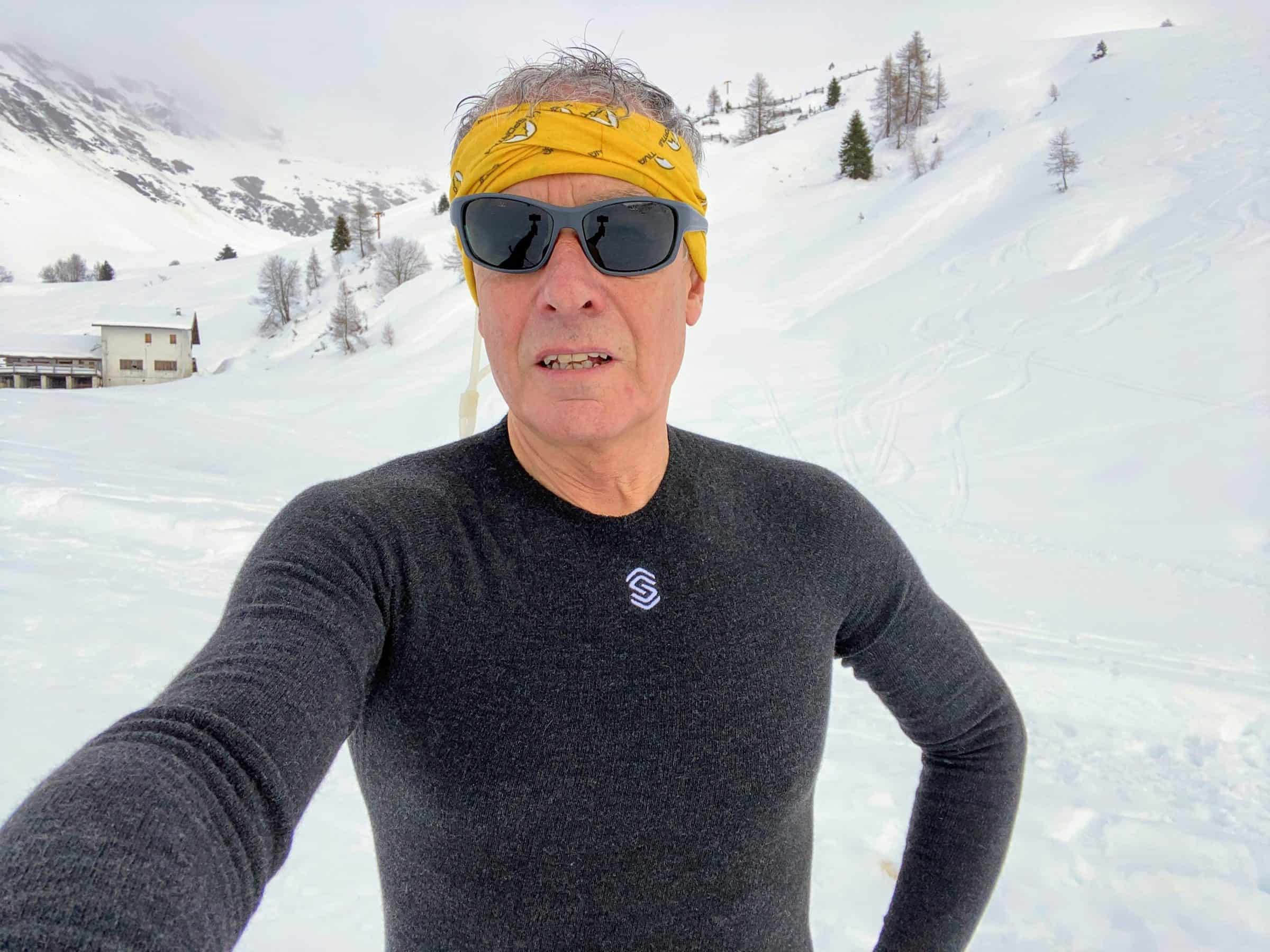 Silverskin Stay Warm maglia termica da uomo, in azione a Foppolo, come unico strato