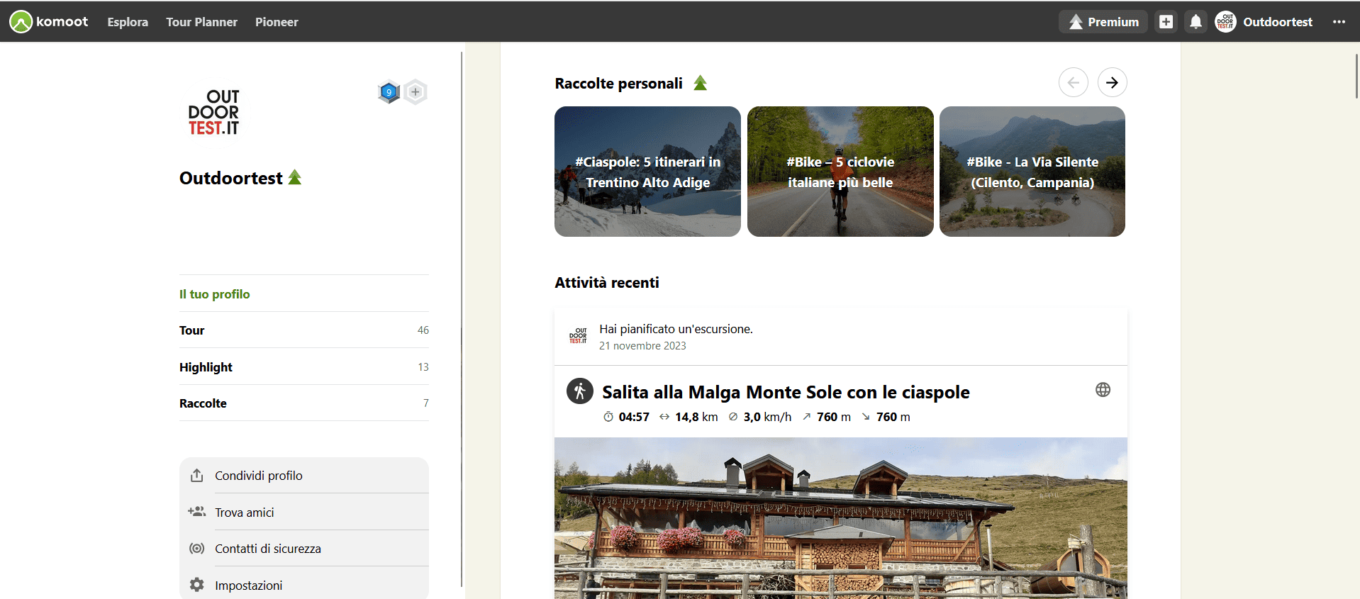 Il profilo komoot di Outdoortest, vieni a scorpire i nostri itinerari!