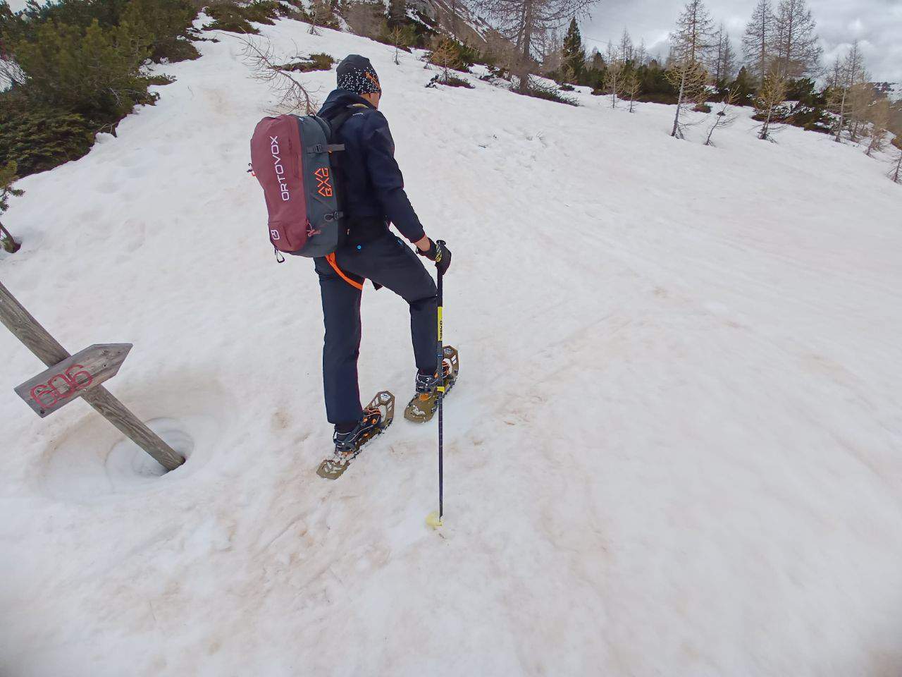 Garmont Trace Mid Boa GTX con ciaspole su sentiero innevato